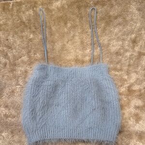 Zara Light Blue Fuzzy Knit Top